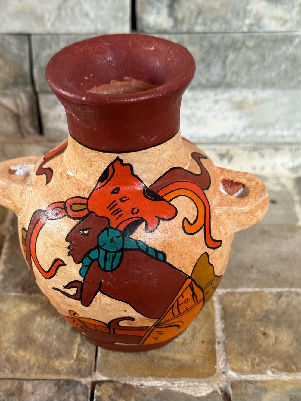 Clay Hand-Painted Terracotta Rustic Red and Tan Decorative Vase